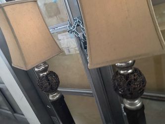 Pair of Table Lamps with Woven Ball Base