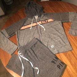 Victoria’s Secret Pink Size Large Full Zip Hoodie Sweatshirt And Sweatpants Outfit 