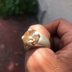 8 Carat Moissanite diamond Hpht Silver Statement Ring Heavy Citrine Color  