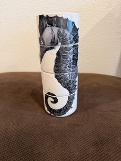 Carousel by Imm Seahorse Graphic 4 Stacking Cup White Ceramic Stackable Mugs