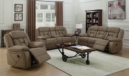 Brand New 2 Piece Tan Reclining Sofa and Love Seat
