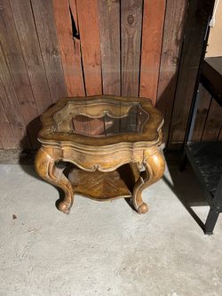 Wood End Table with Glass Top