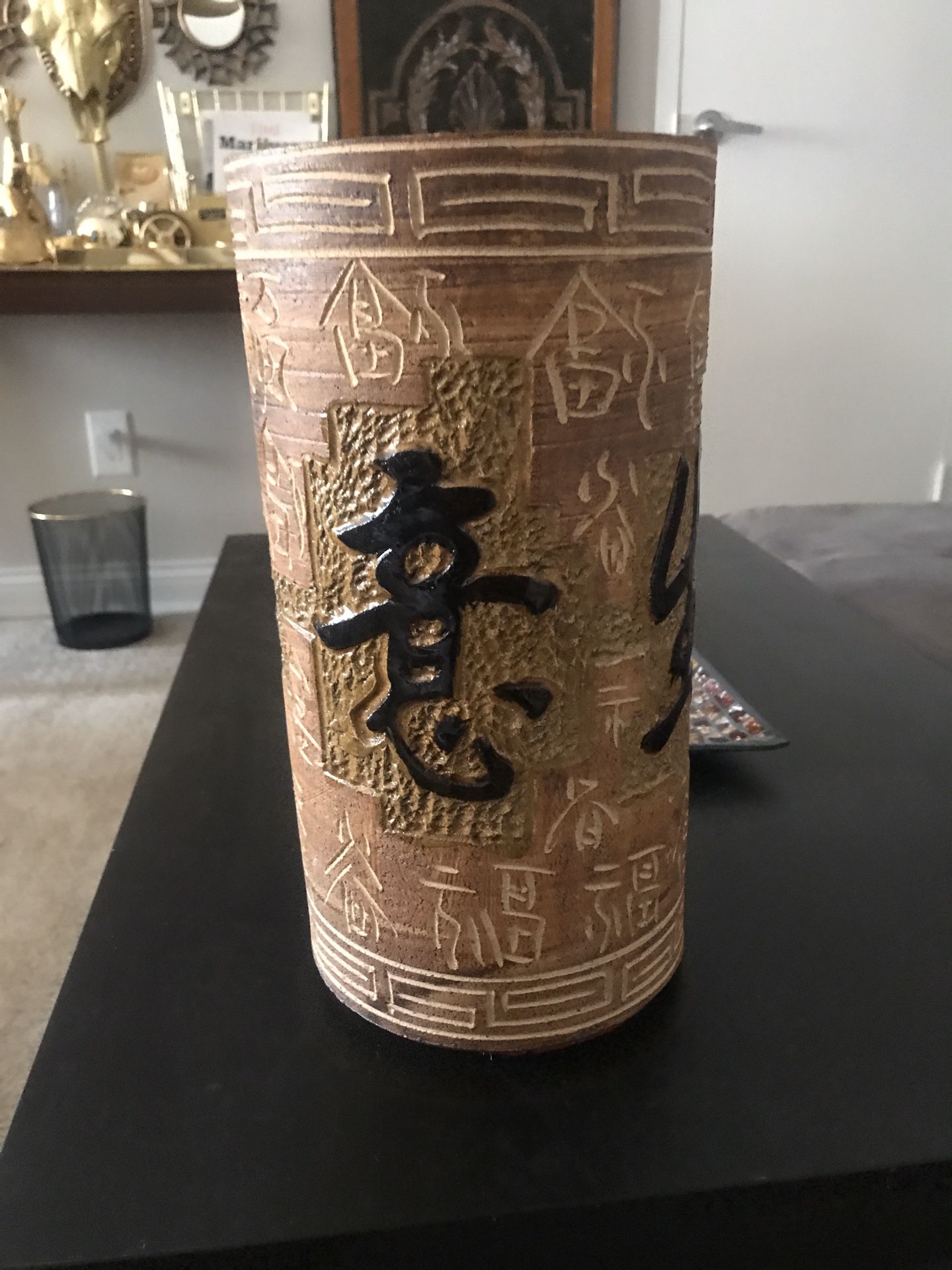 Japanese Engraved Terra-cotta pot