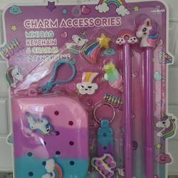 NEW Danbar Charm Accessories Set - mini bag, keychain, 6 charms, 2 pens