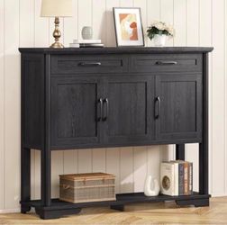 47.2 Inches Entry Table with Storage, Farmhouse Buffet Cabinet w/2 Drawers and 3 Doors, Open Storage Shelf, Adjustable Shelves, Coffee Bar Console Cab