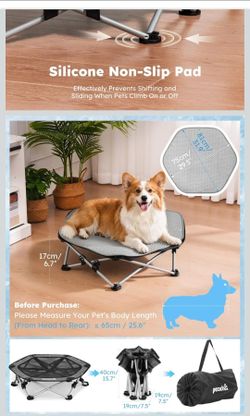 Pecute Raised Dog Bed with Cooling Mat, Elevated Pet Cot for Medium and xlarge Dogs, 
Breathable Textilene Mesh, Outdoor Camping & Beach, Steel Frame,