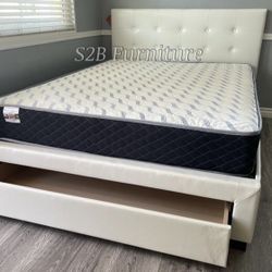 Queen White Platform Bed With Ortho Mattress Included!!
