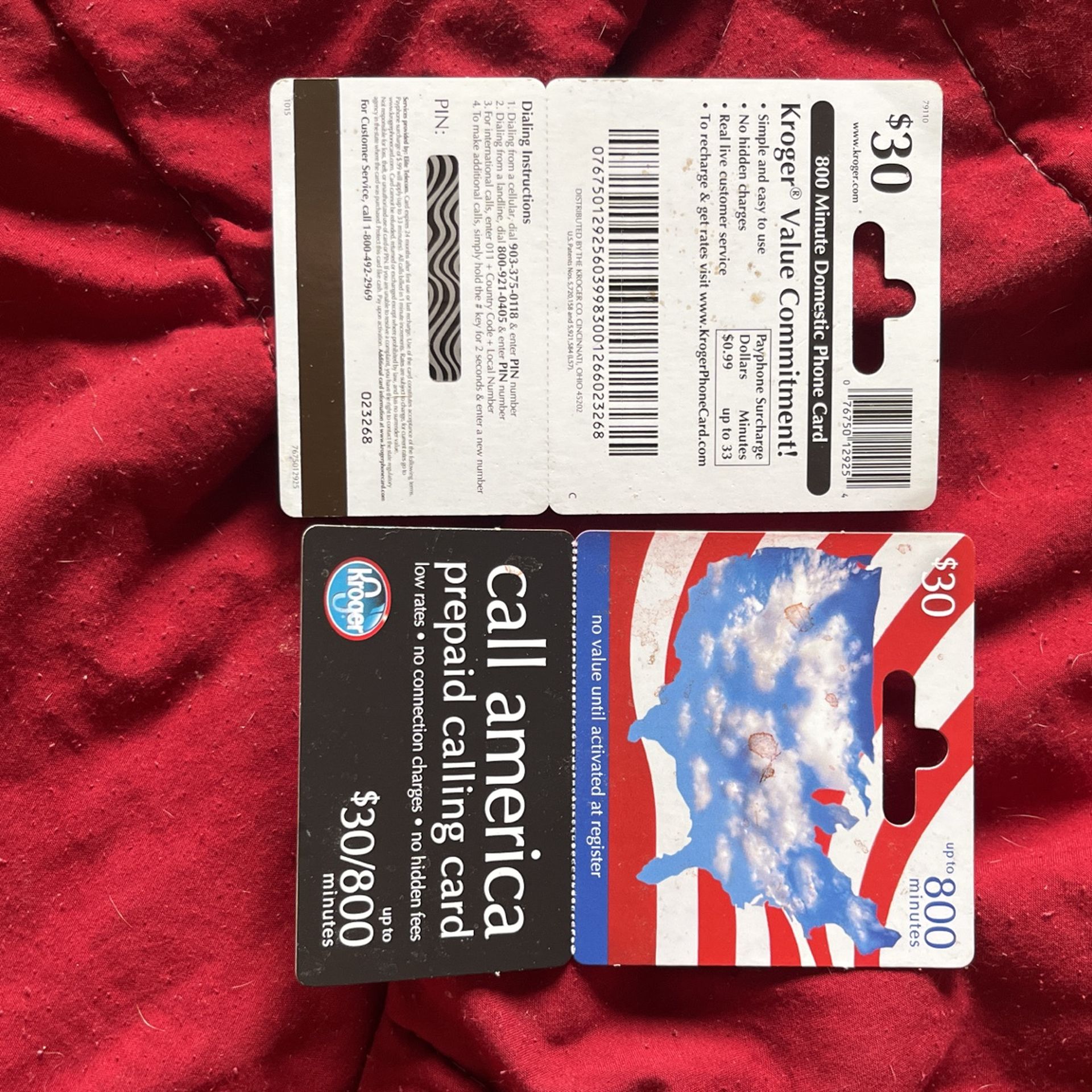 Two $30 Prepaid Phone Calls Card