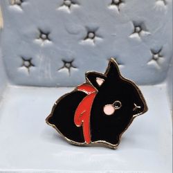 Bunny rabbit black red ribbon cartoon Metal Enamel Pin Gold Backing Lapel Backpack Hat Brooch approximate 1"