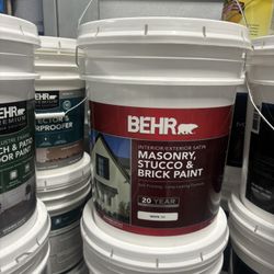 BEHR 5 gal. White Satin Latex Masonry, Stucco and Brick Paint