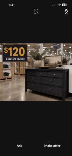 Brand new black seven dresser drawer for 120
