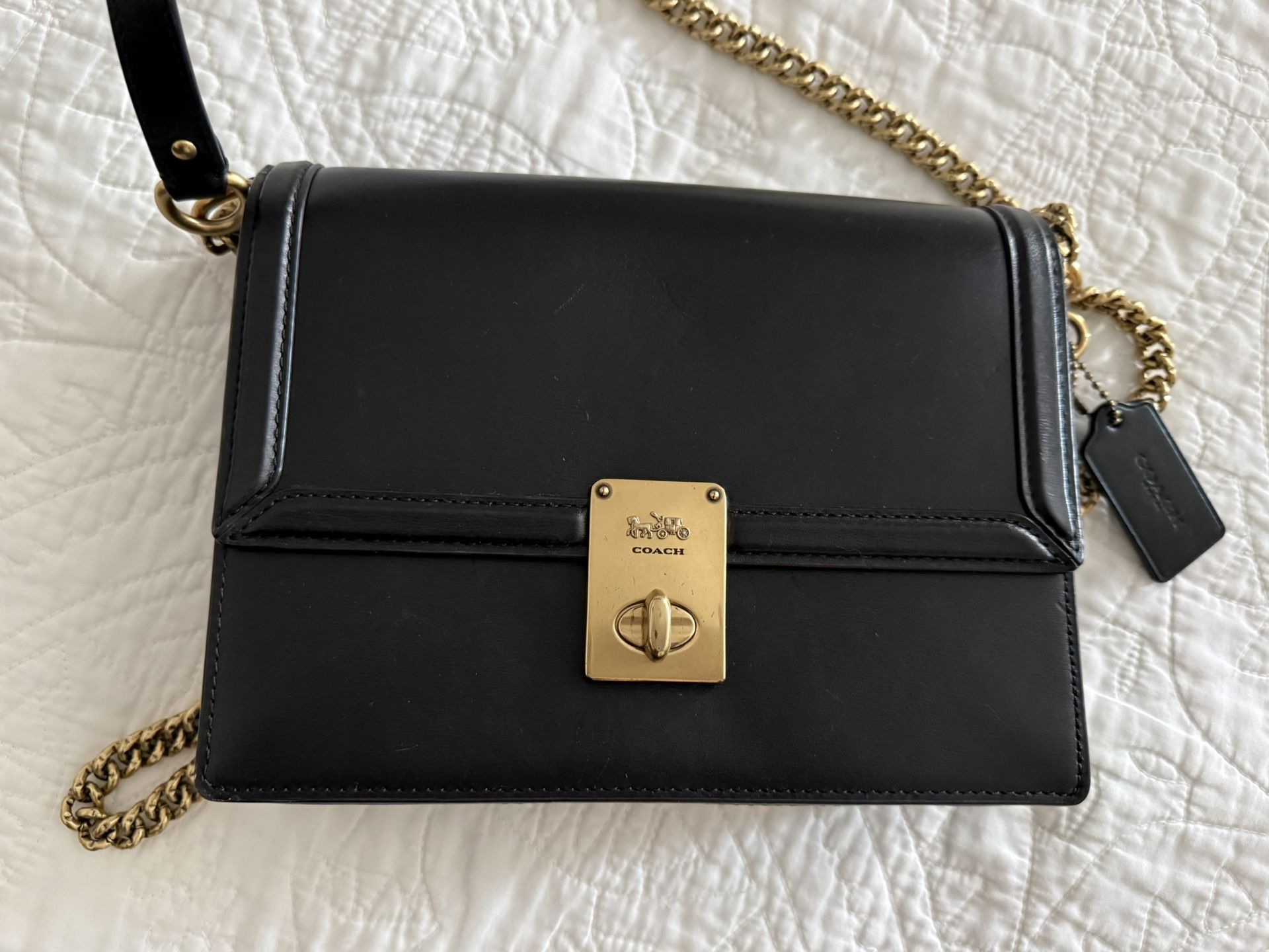 Authentic Coach Hutton Black Leather Shoulder Bag