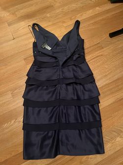 Alex Evenings blue navy party /cocktail , v-neck sheath mini dress size 8