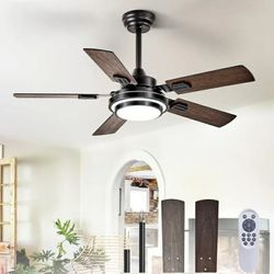 New 42-Inch Ceiling Fan with Light: Walnut Ceiling Fans with 5 Blades Dual Finish Reversible - Farmhouse Ceiling Fan with Remote Control for Living Ro