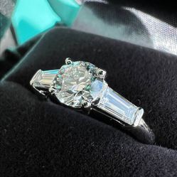 $11,300 Tiffany Co VS2 0.69ct Platinum Round Baguette Diamond Engagement Ring