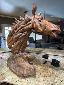 Large 35" Teak and Driftwood Horse Head Sculpture