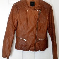 Brown Faux Leather Jacket For Women 
