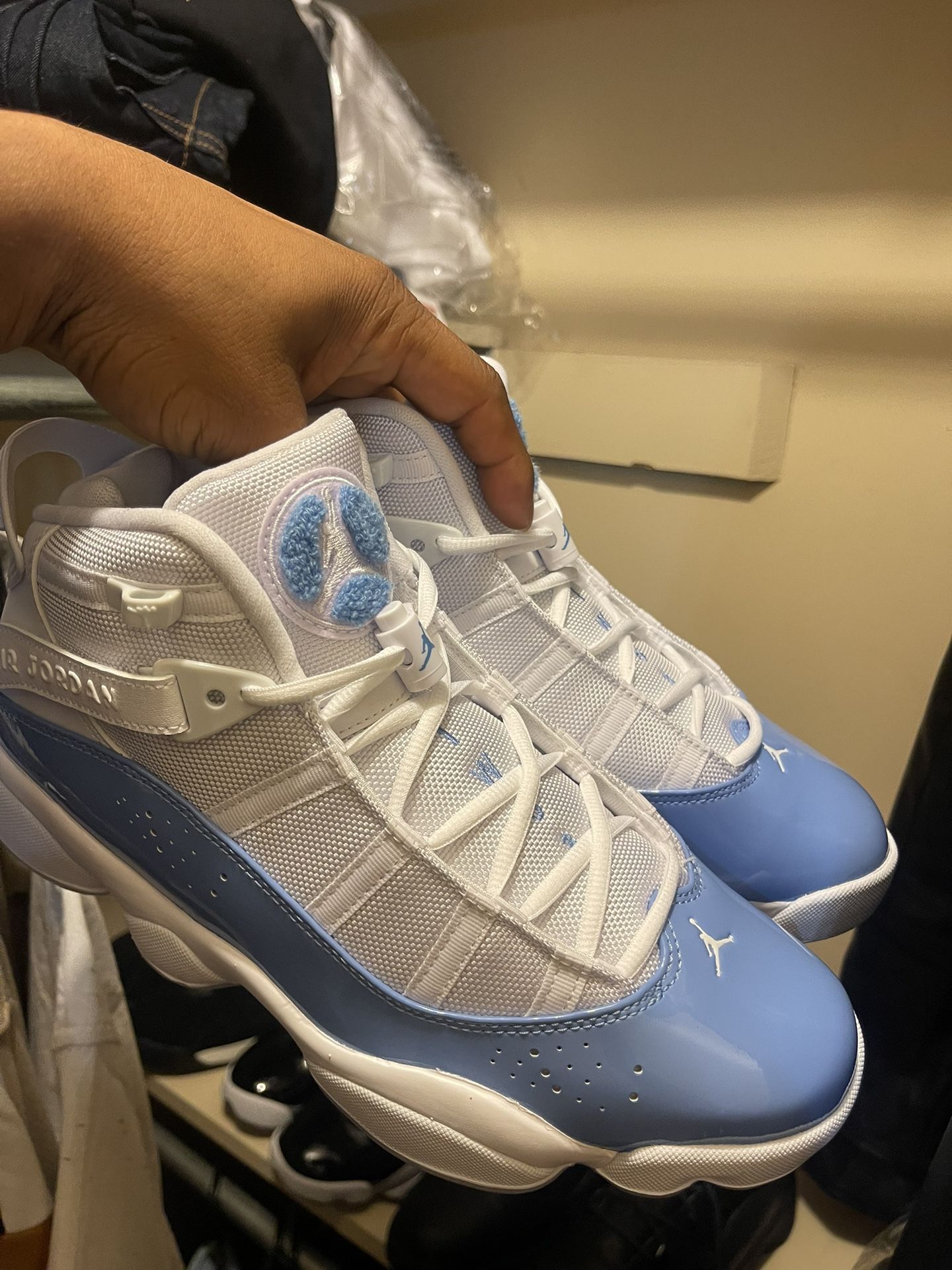 White And Baby Blue Jordan 6 Rings Size 9.5 Men