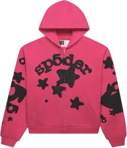Sp5der Pink Zip-Up Hoodie