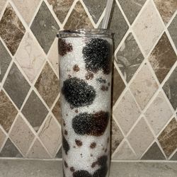 30oz Skinny Cow Print Glitter Tumbler