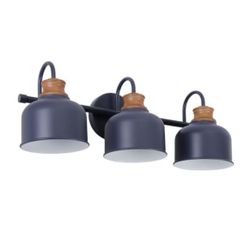 Jetima 3-Light Vanity Light Fixture – Industrial Dark Blue Wall Sconce with Metal Shades, Ideal for Bathroom, Bedroom, Kitchen, Living Room, and Hallw