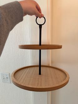 Two-Tier Wood and Metal Serving Stand