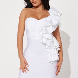 Ayla Bandage Ruffle Dress - White