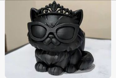 Black Cat Figurine with Tiara and Sunglasses