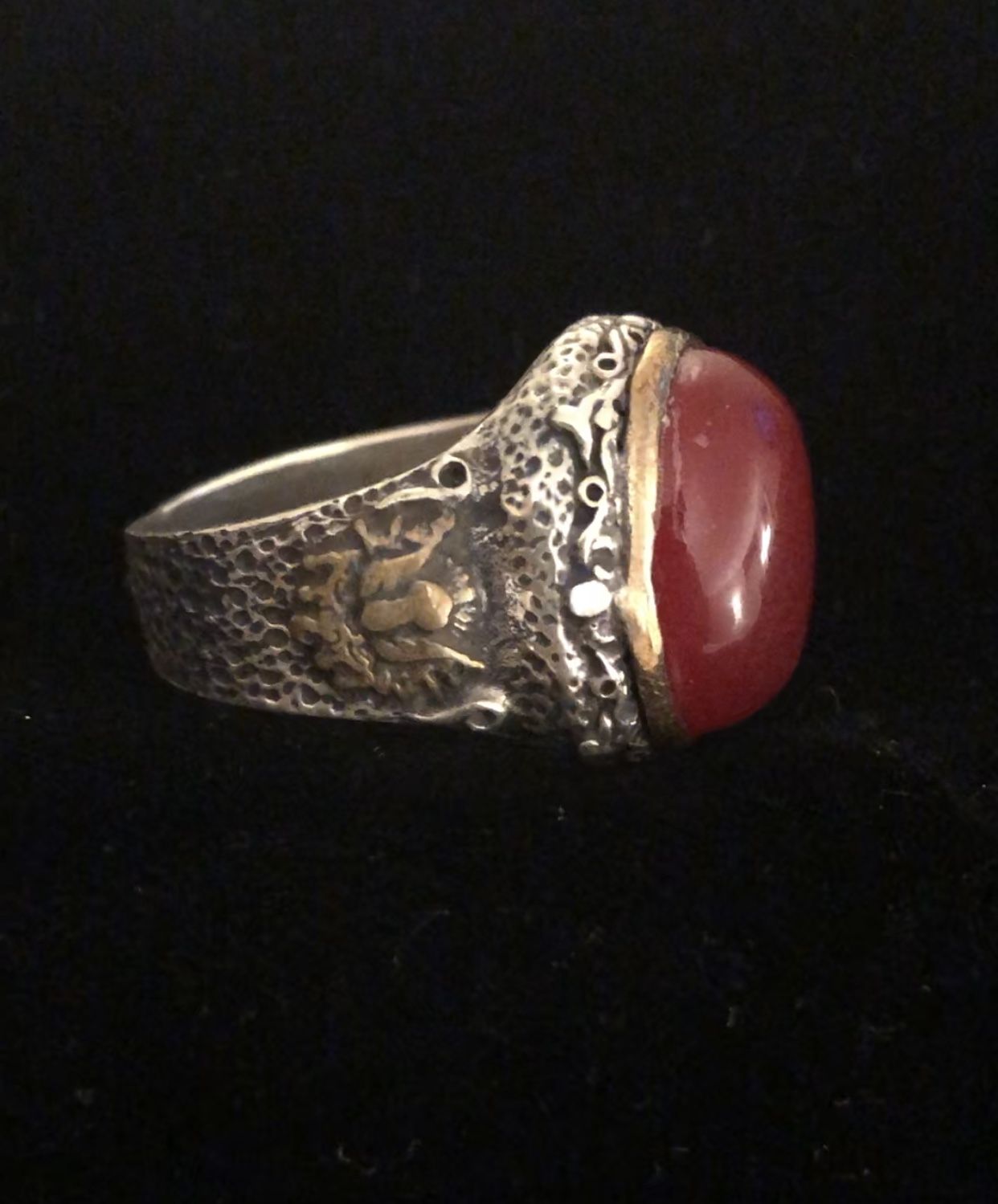 Oval Carnelian Intaglio Aqeeq Style Silver & Bronze Heraldic Eagle Ring Size 9.5