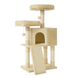 Cat Tree, 45.3-Inch Cat Tower, Plush Condo with Scratching Post, Ramp, Perch, Spacious Cave, for Small Space, Cream White UPCT141M