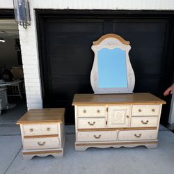 Vintage Dresser With Mirror & Nightstand