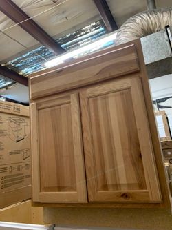 Natural Hickory Wood Double-Door Base Cabinet