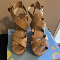 Soda Tan Wedge Sandals 