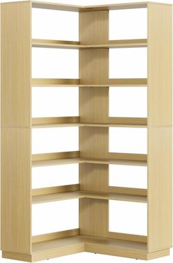 Corner Book Shelf, 6 Tier 73 Inch Tall Corner Bookshelf with Open Storage, Wood L Shaped Bookcase Storage Display Rack for Home Office, Light