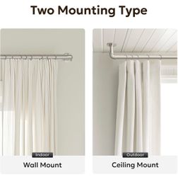 1 Inch Industrial Curtain Rods, Brushed Nickel, 72"-144"