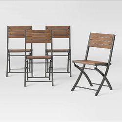 New Open Box Lot of 4 Threshold Bryant Faux Wood Folding Patio Bistro Chairs, Gray