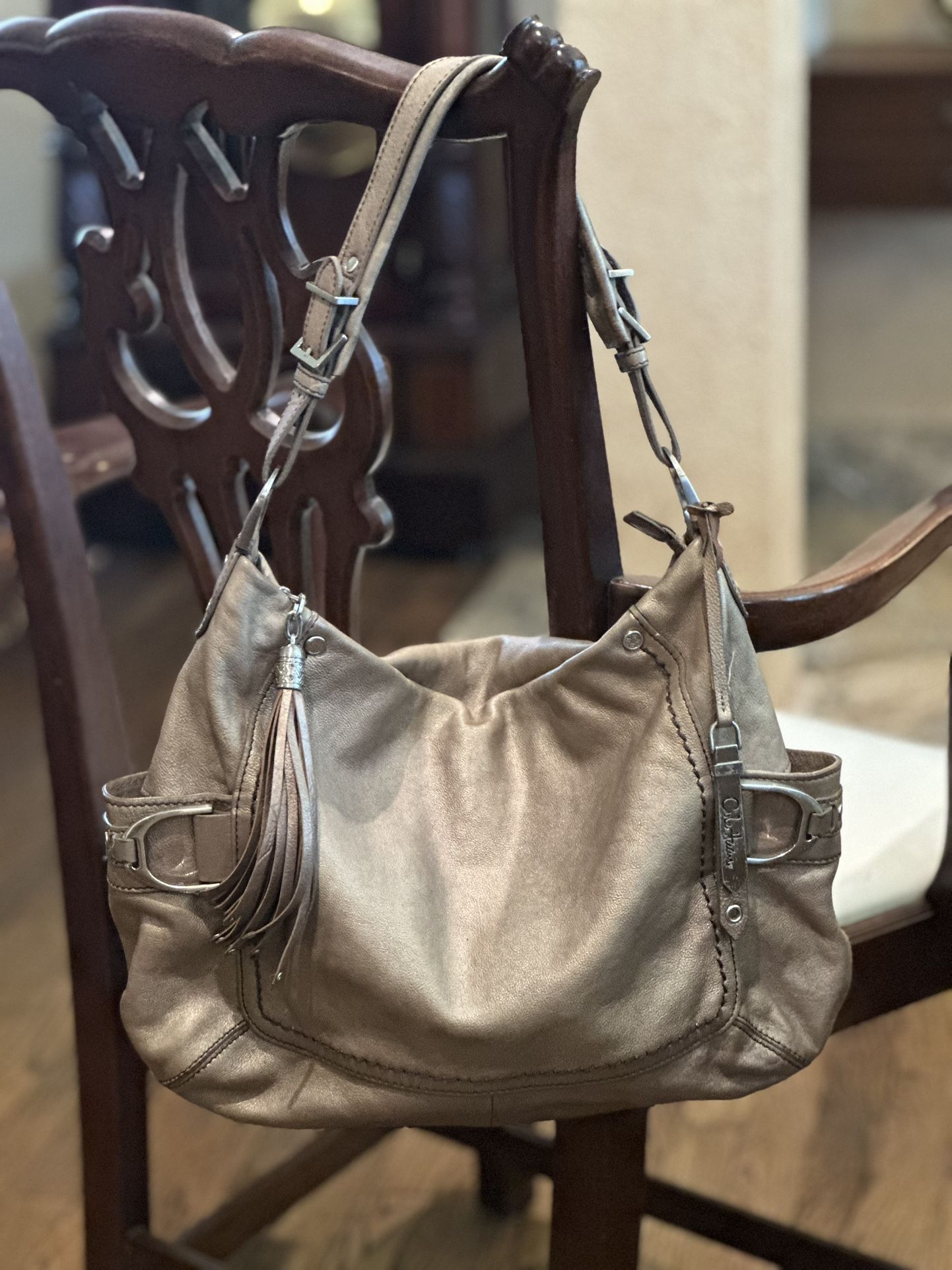 Cole Haan Metallic Gold Pebbled Leather Hobo Bag