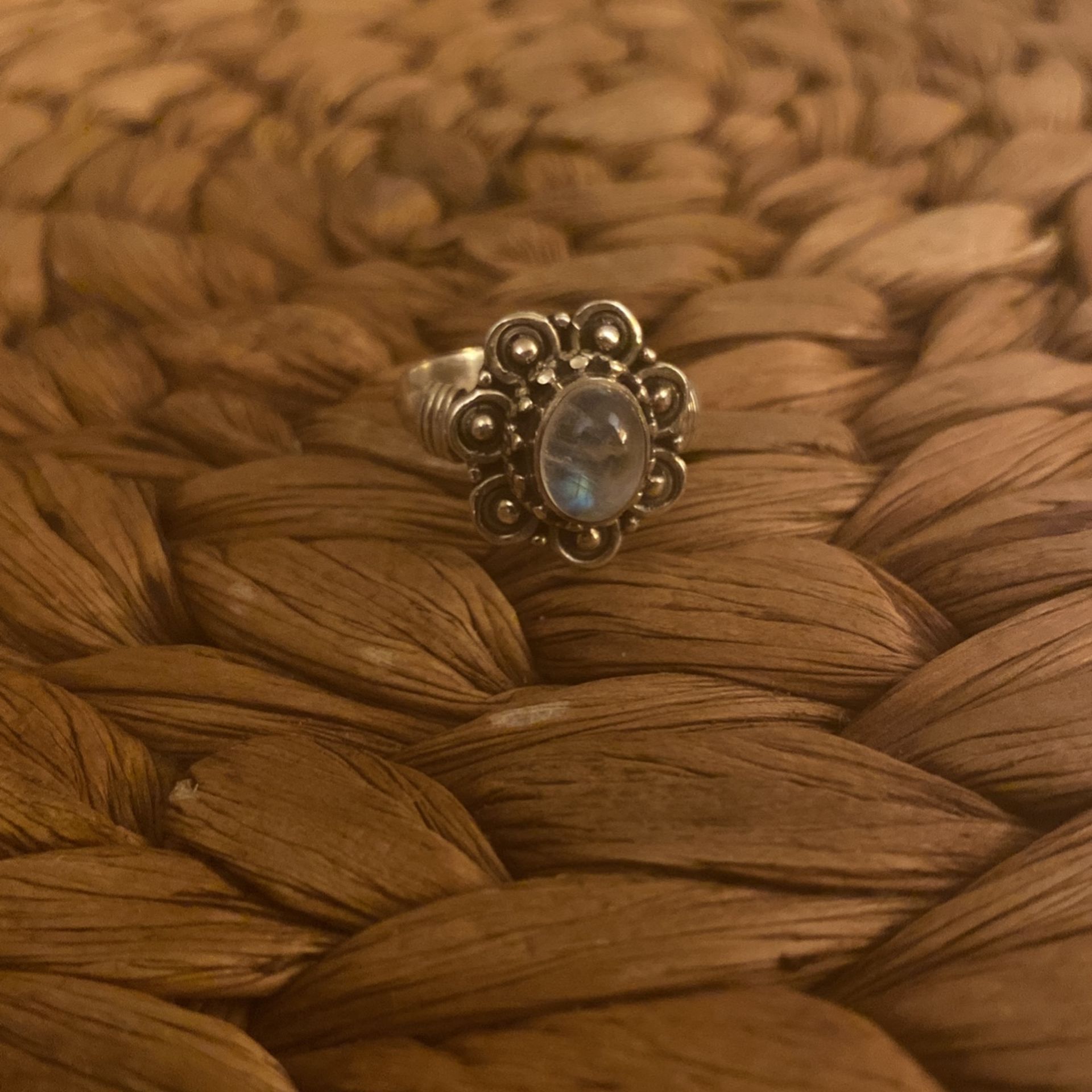 Boho Sterling Silver Flower Moonstone Ring