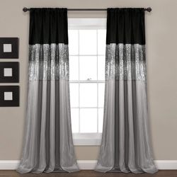 7 Panels Sequin Gray & Black Curtains 