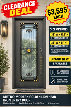 Modern Golden Lion Head Iron Entry Door 38" x 81" / 97.5" – $3,595