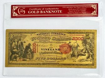 1875 National Bank Vineland NJ 24K Gold-Foil Note Protective Holder/COA