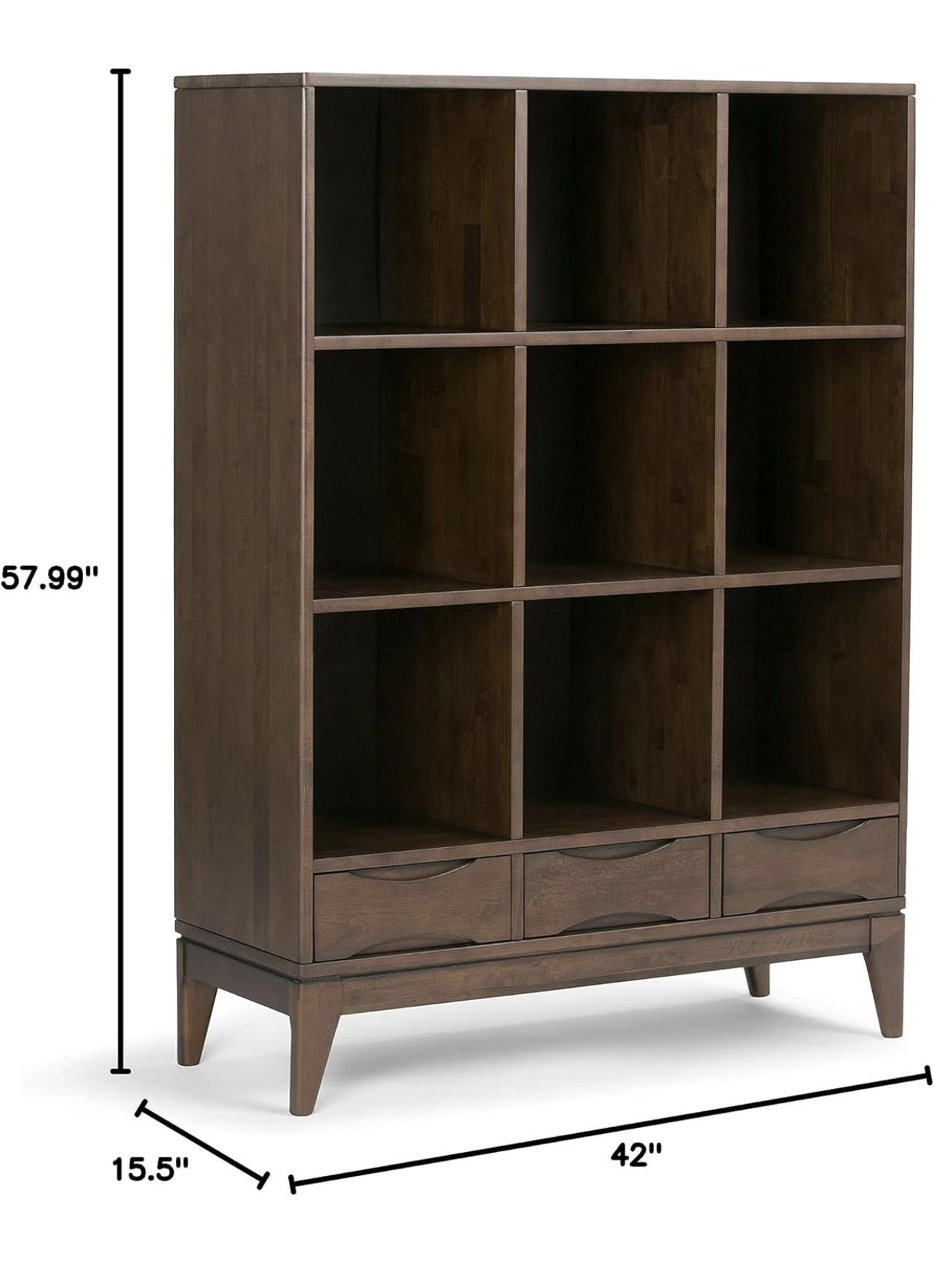 42” Mid-Century Modern Solid Wood Bookcase – Walnut Brown