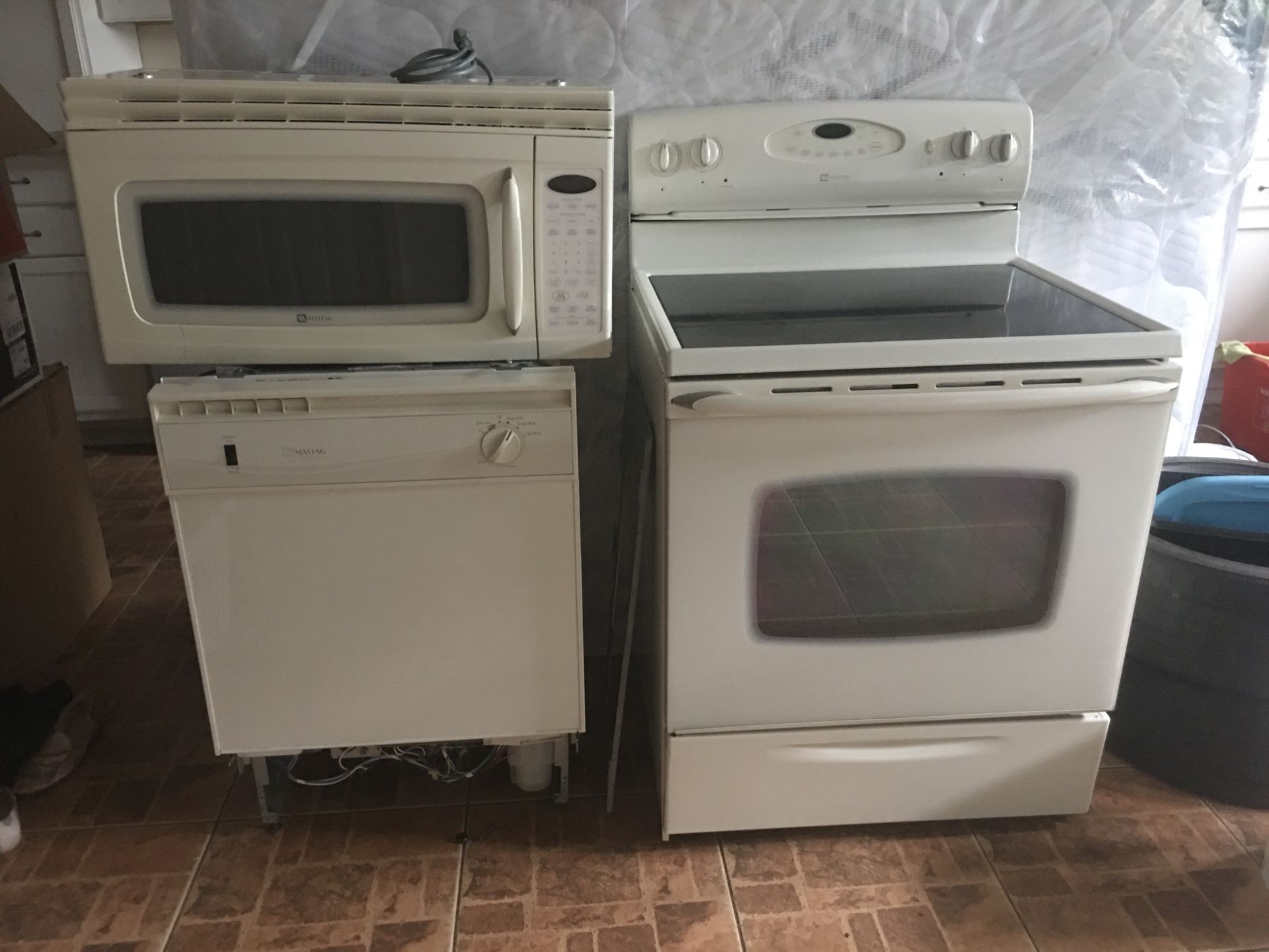 Maytag microwave, dishwasher, stove