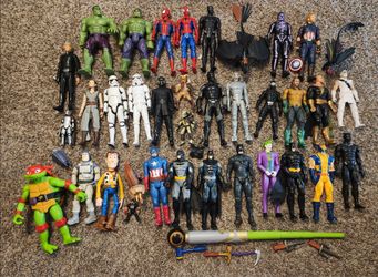 Pre-loved Lot of Over 25 12" Superhero Action Figures, Marvel, Batman, Star Wars, Toy Story+