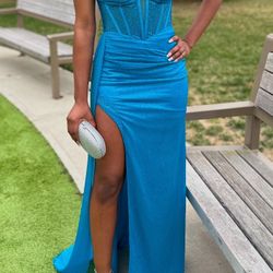 Blue Strapless Formal Dress 