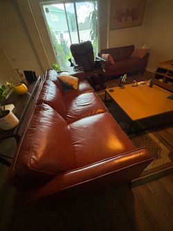 Muebles vintage de cuero, mesa de centro, TV stand