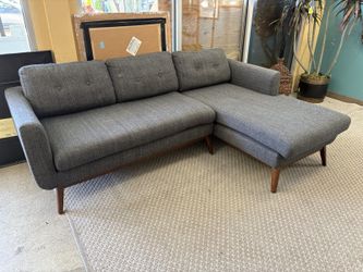 Dark Grey Fabric MCM Style Sofa w/ Chaise
