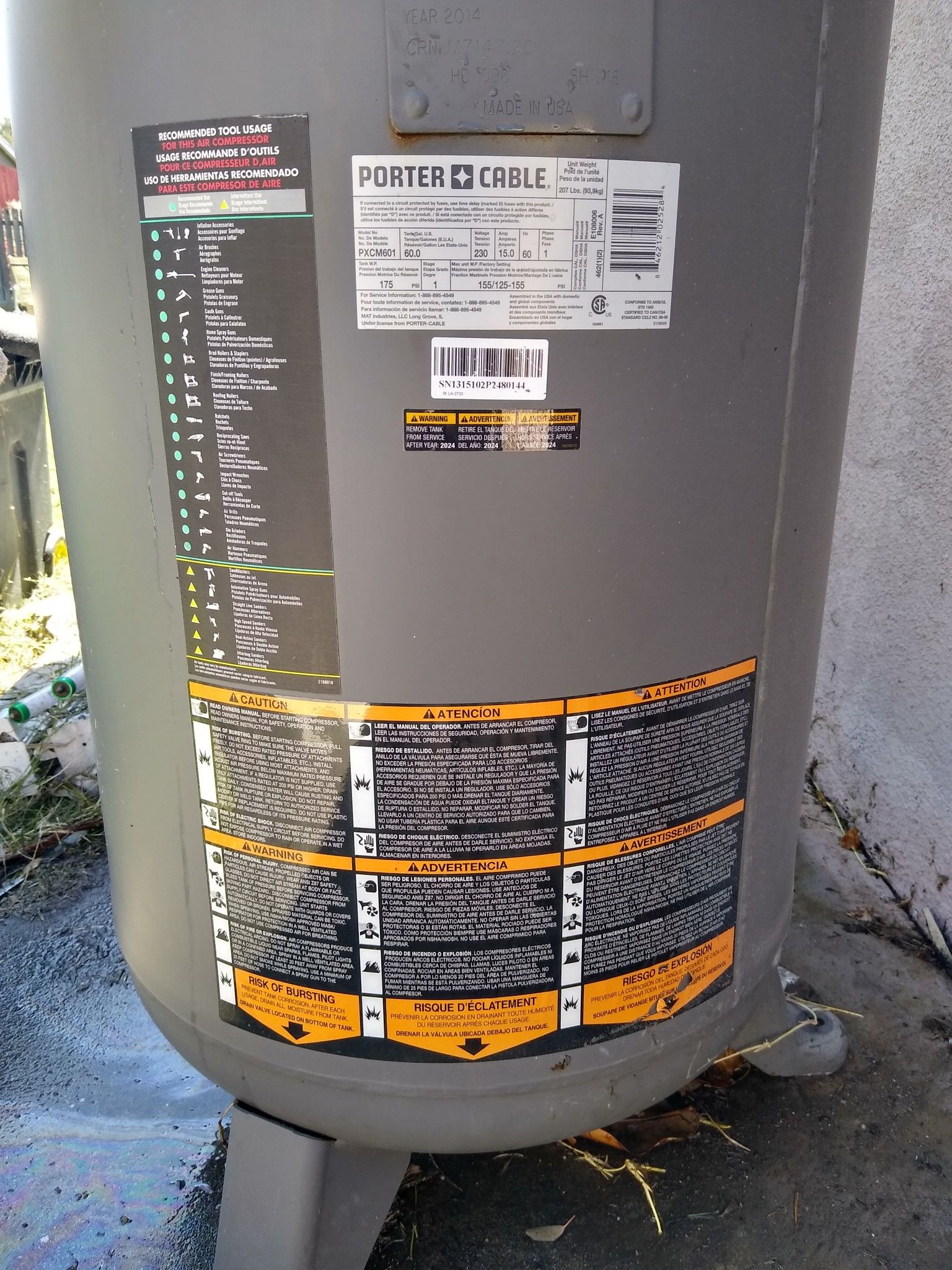 PorterCable 60 gallon air compressor for Sale in Hemet, CA OfferUp