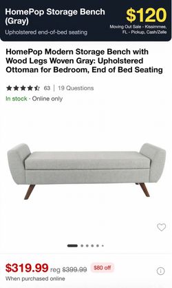 HomePop Modern Storage Bench Woven Gray