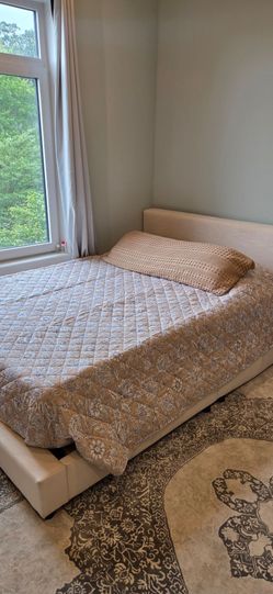Queen Upholstered Bed Frame - Cream Beige - Sturdy - $100 OBO